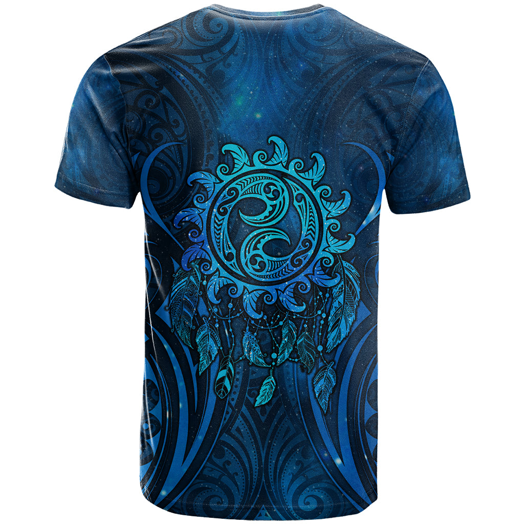 New Zealand Dream Catcher T Shirt Maori Koru Pattern Blue Version