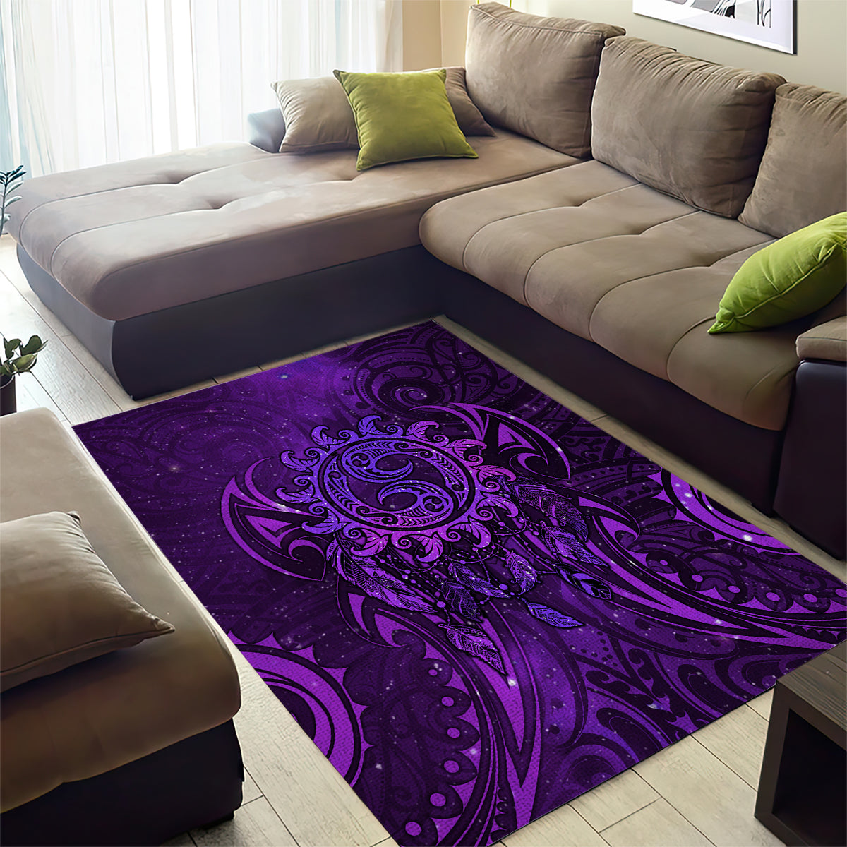 New Zealand Dream Catcher Area Rug Maori Koru Pattern Purple Version