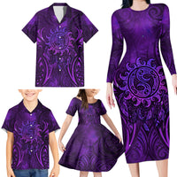 New Zealand Dream Catcher Family Matching Long Sleeve Bodycon Dress and Hawaiian Shirt Maori Koru Pattern Purple Version LT05 - Polynesian Pride