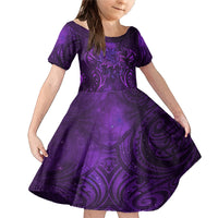 New Zealand Dream Catcher Family Matching Mermaid Dress and Hawaiian Shirt Maori Koru Pattern Purple Version LT05 Daughter's Dress Purple - Polynesian Pride