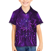 New Zealand Dream Catcher Family Matching Off Shoulder Short Dress and Hawaiian Shirt Maori Koru Pattern Purple Version LT05 Son's Shirt Purple - Polynesian Pride