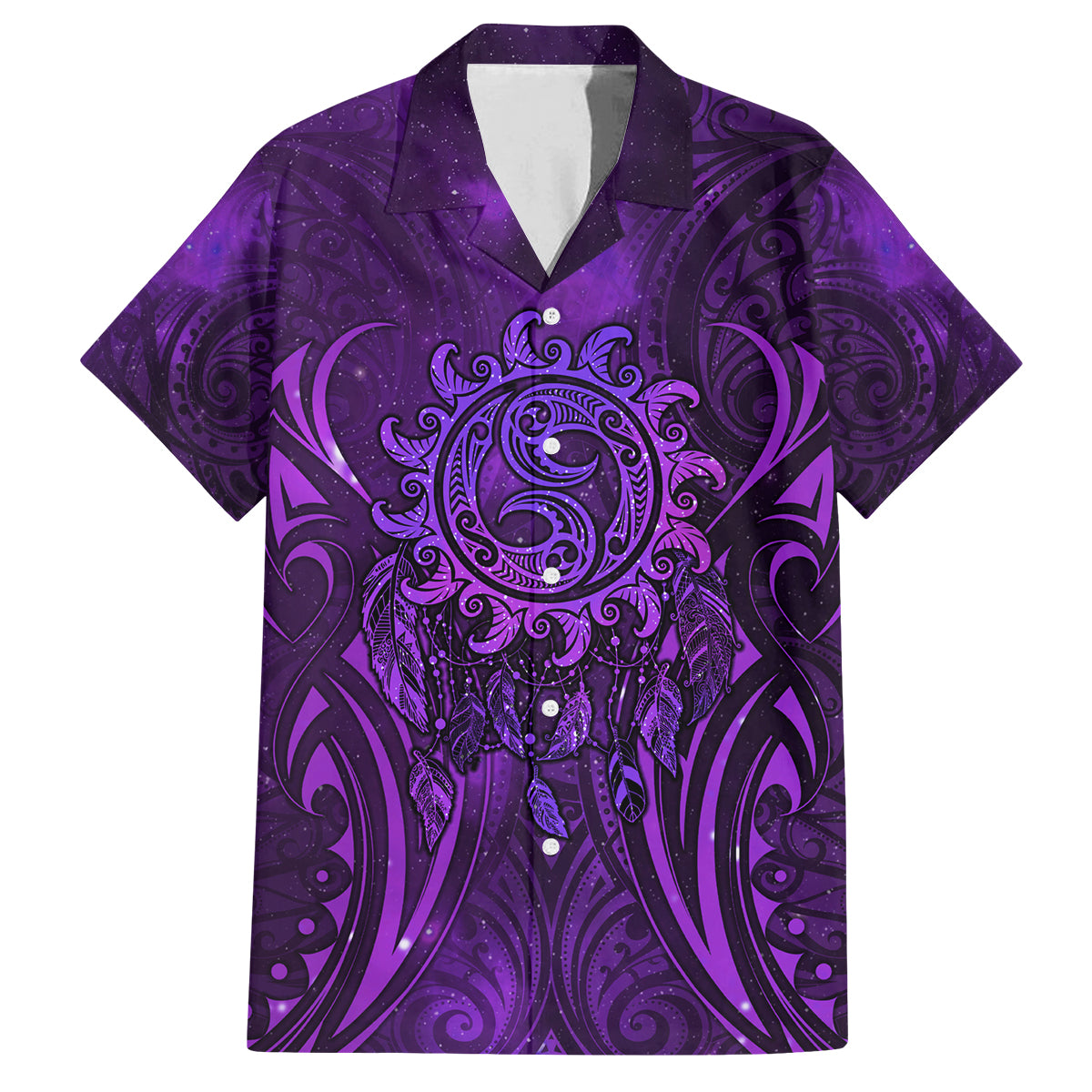 New Zealand Dream Catcher Family Matching Puletasi and Hawaiian Shirt Maori Koru Pattern Purple Version LT05 Dad's Shirt - Short Sleeve Purple - Polynesian Pride