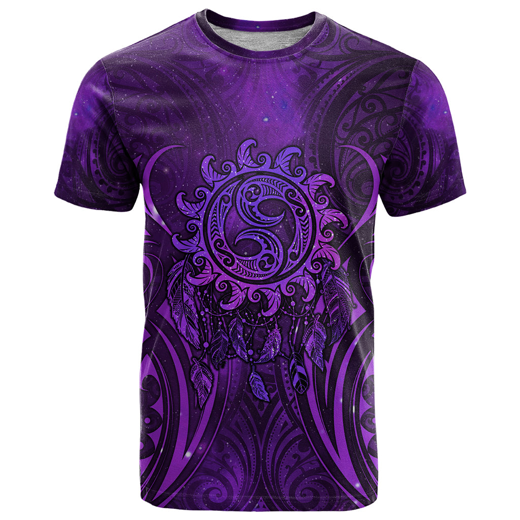 New Zealand Dream Catcher T Shirt Maori Koru Pattern Purple Version