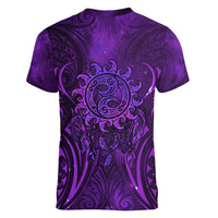 New Zealand Dream Catcher Women V-Neck T-Shirt Maori Koru Pattern Purple Version