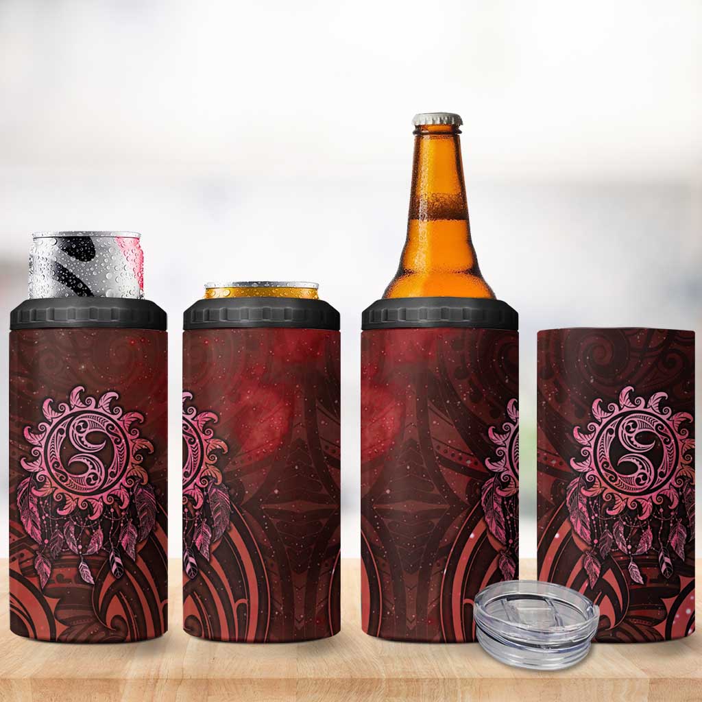New Zealand Dream Catcher 4 in 1 Can Cooler Tumbler Maori Koru Pattern Red Version