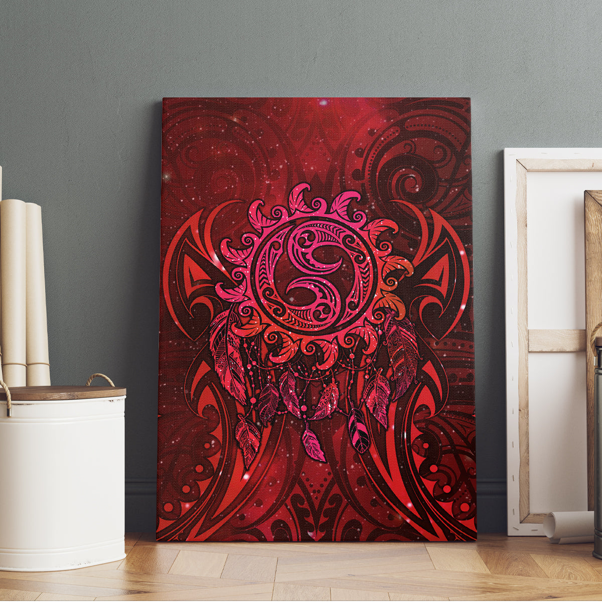 New Zealand Dream Catcher Canvas Wall Art Maori Koru Pattern Red Version