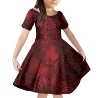 New Zealand Dream Catcher Family Matching Long Sleeve Bodycon Dress and Hawaiian Shirt Maori Koru Pattern Red Version LT05 Daughter's Dress Red - Polynesian Pride