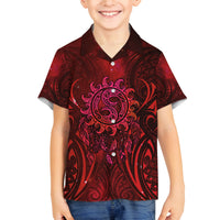 New Zealand Dream Catcher Family Matching Long Sleeve Bodycon Dress and Hawaiian Shirt Maori Koru Pattern Red Version LT05 Son's Shirt Red - Polynesian Pride