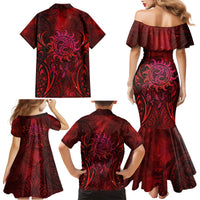 New Zealand Dream Catcher Family Matching Mermaid Dress and Hawaiian Shirt Maori Koru Pattern Red Version LT05 - Polynesian Pride