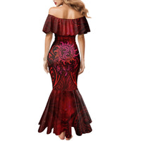New Zealand Dream Catcher Family Matching Mermaid Dress and Hawaiian Shirt Maori Koru Pattern Red Version LT05 - Polynesian Pride