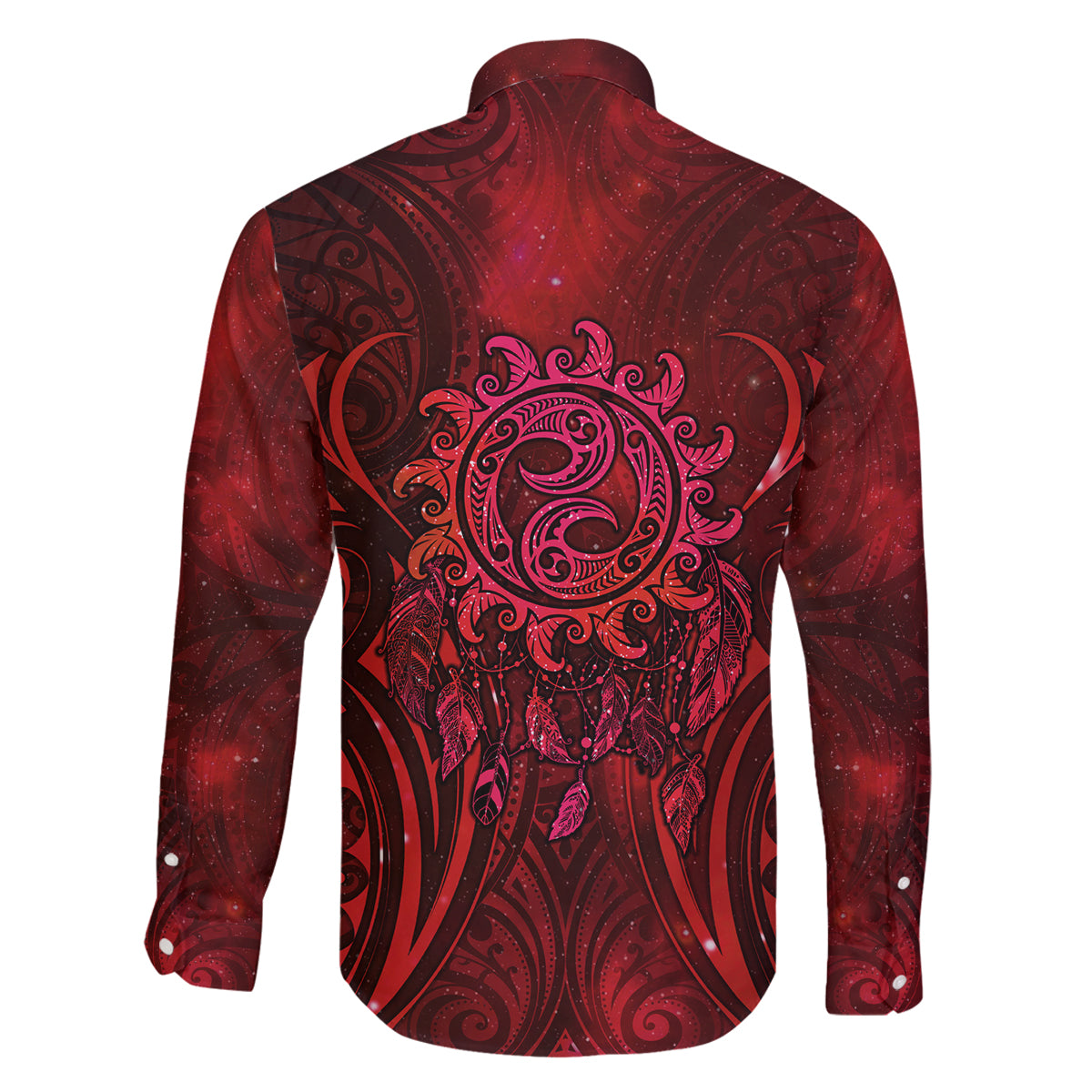 New Zealand Dream Catcher Family Matching Off The Shoulder Long Sleeve Dress and Hawaiian Shirt Maori Koru Pattern Red Version