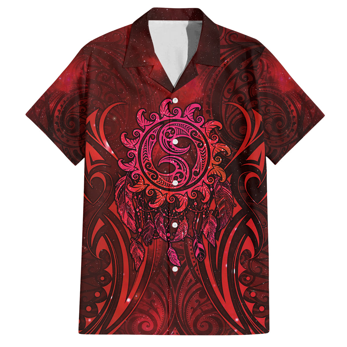 New Zealand Dream Catcher Family Matching Off Shoulder Maxi Dress and Hawaiian Shirt Maori Koru Pattern Red Version