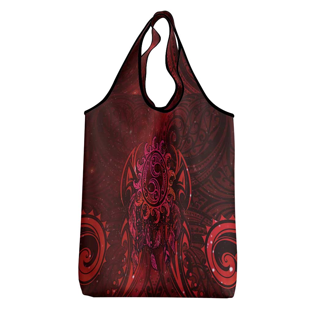 New Zealand Dream Catcher Grocery Bag Maori Koru Pattern Red Version