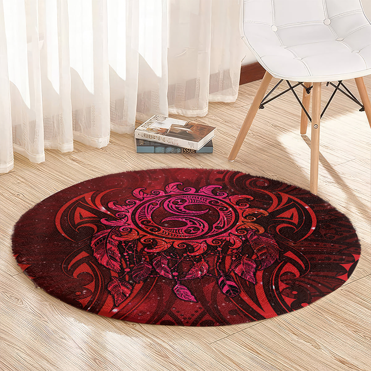 New Zealand Dream Catcher Round Carpet Maori Koru Pattern Red Version
