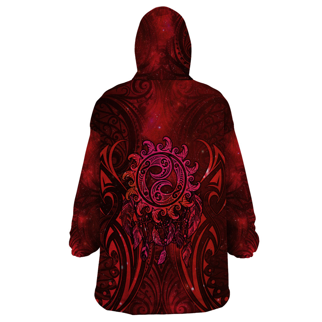 New Zealand Dream Catcher Wearable Blanket Hoodie Maori Koru Pattern Red Version