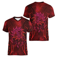 New Zealand Dream Catcher Women V-Neck T-Shirt Maori Koru Pattern Red Version