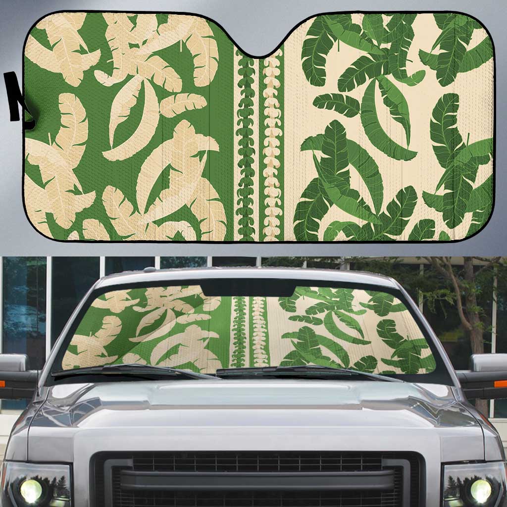 Hawaii Pua Kenikeni Lei Auto Sun Shade With Lau Maia Green