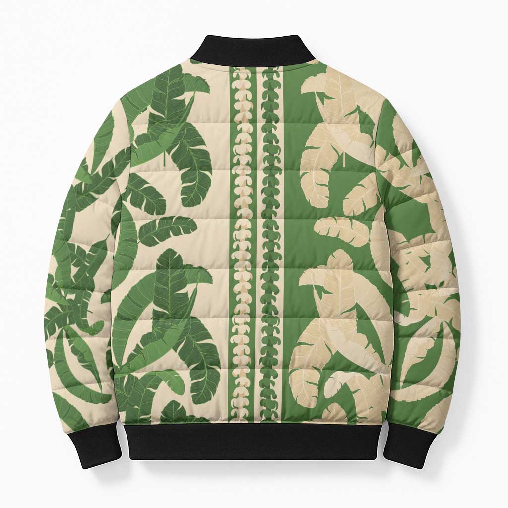 Hawaii Pua Kenikeni Lei Bomber Puffer Jacket With Lau Maia Green