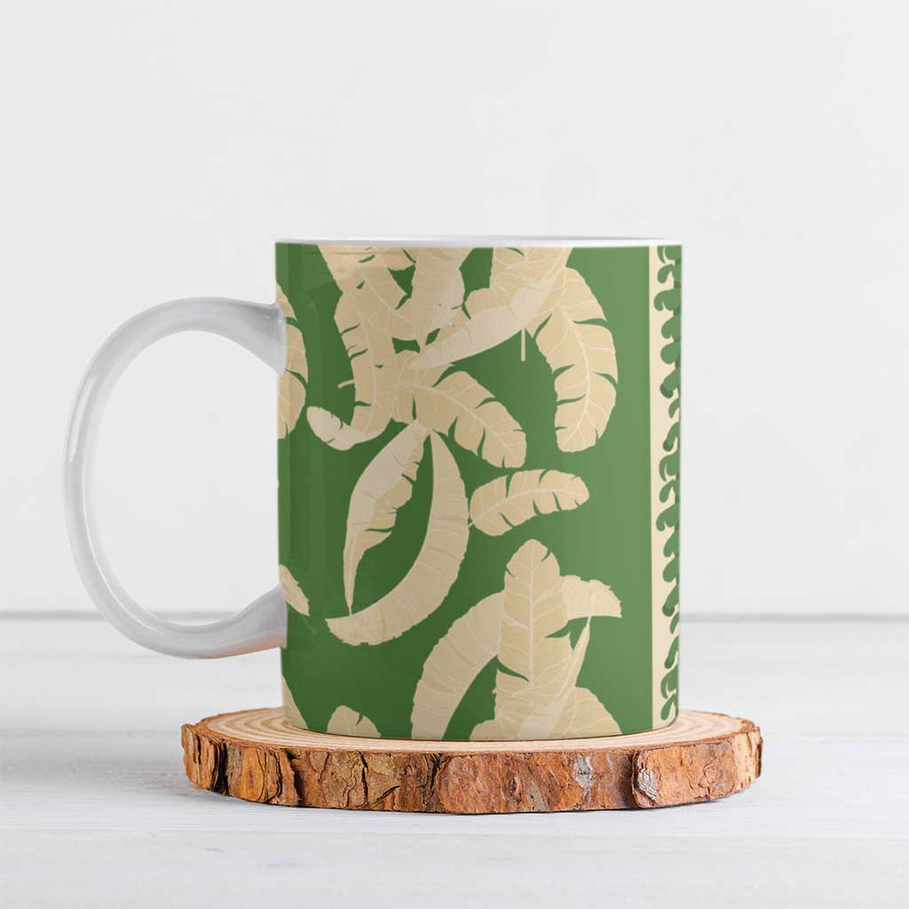 Hawaii Pua Kenikeni Lei Ceramic Mug With Lau Maia Green