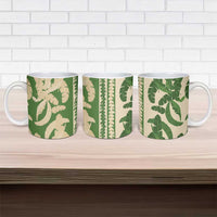 Hawaii Pua Kenikeni Lei Ceramic Mug With Lau Maia Green