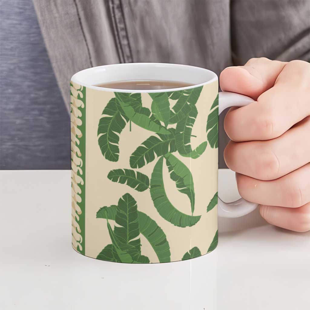 Hawaii Pua Kenikeni Lei Ceramic Mug With Lau Maia Green