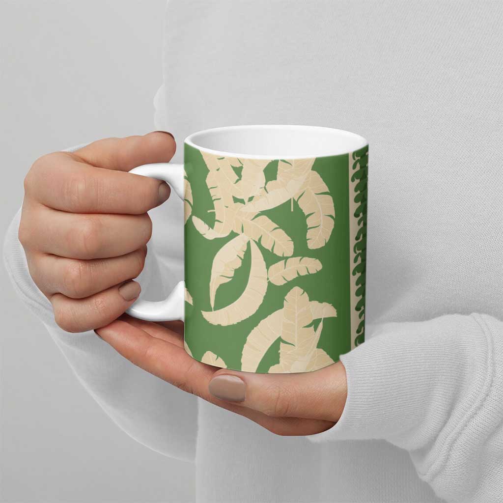 Hawaii Pua Kenikeni Lei Ceramic Mug With Lau Maia Green
