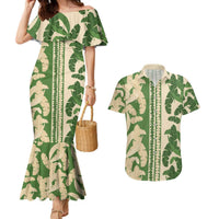 Hawaii Pua Kenikeni Lei Couples Matching Mermaid Dress and Hawaiian Shirt With Lau Maia Green LT05 Green - Polynesian Pride