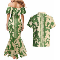 Hawaii Pua Kenikeni Lei Couples Matching Mermaid Dress and Hawaiian Shirt With Lau Maia Green LT05 - Polynesian Pride