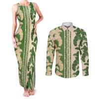 Hawaii Pua Kenikeni Lei Couples Matching Tank Maxi Dress and Long Sleeve Button Shirt With Lau Maia Green LT05 Green - Polynesian Pride