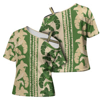 Hawaii Pua Kenikeni Lei Cross Shoulder Shirt With Lau Maia Green