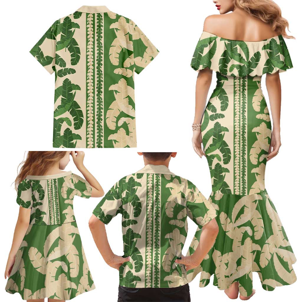 Hawaii Pua Kenikeni Lei Family Matching Mermaid Dress and Hawaiian Shirt With Lau Maia Green LT05 - Polynesian Pride