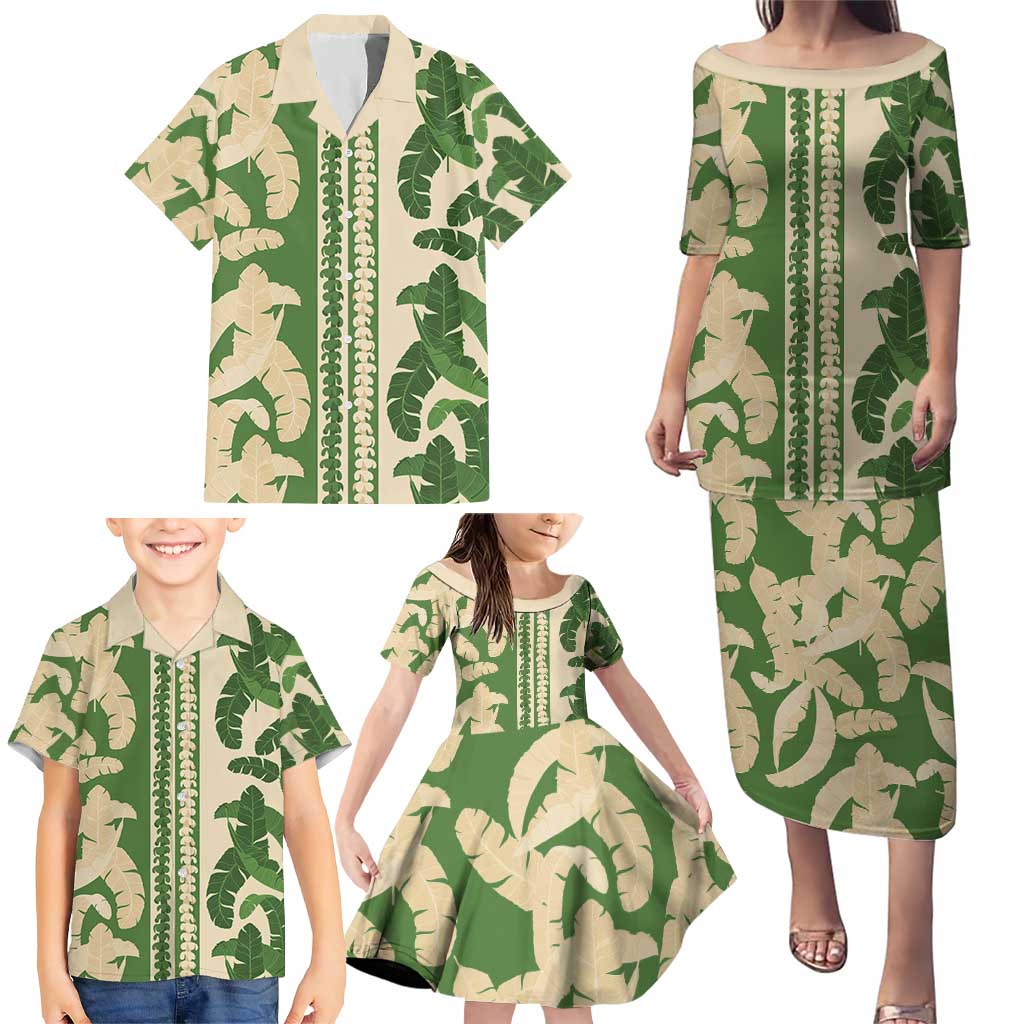 Hawaii Pua Kenikeni Lei Family Matching Puletasi and Hawaiian Shirt With Lau Maia Green LT05 - Polynesian Pride