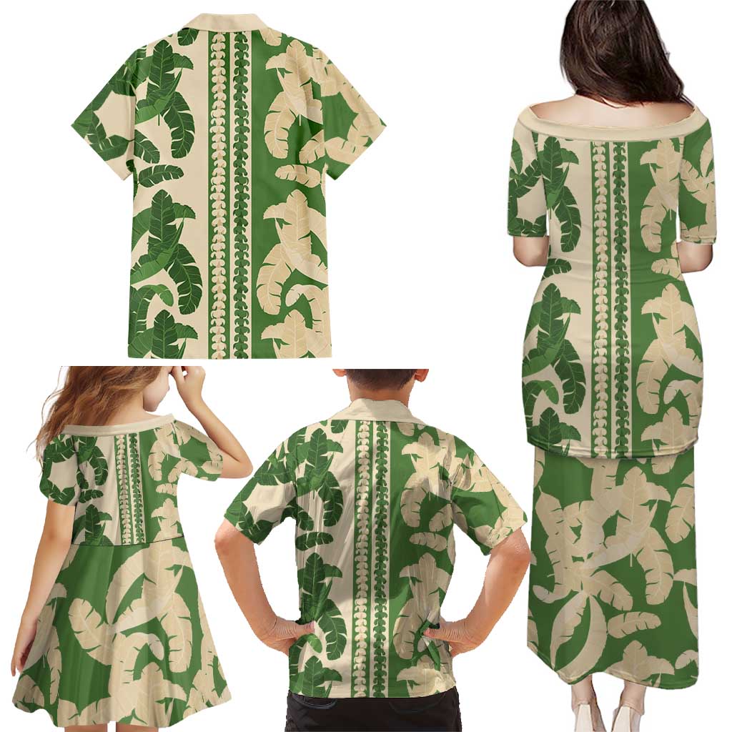 Hawaii Pua Kenikeni Lei Family Matching Puletasi and Hawaiian Shirt With Lau Maia Green LT05 - Polynesian Pride