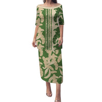 Hawaii Pua Kenikeni Lei Family Matching Puletasi and Hawaiian Shirt With Lau Maia Green LT05 Mom's Dress Green - Polynesian Pride
