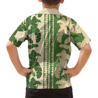 Hawaii Pua Kenikeni Lei Family Matching Short Sleeve Bodycon Dress and Hawaiian Shirt With Lau Maia Green LT05 - Polynesian Pride