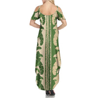 Hawaii Pua Kenikeni Lei Family Matching Summer Maxi Dress and Hawaiian Shirt With Lau Maia Green LT05 - Polynesian Pride