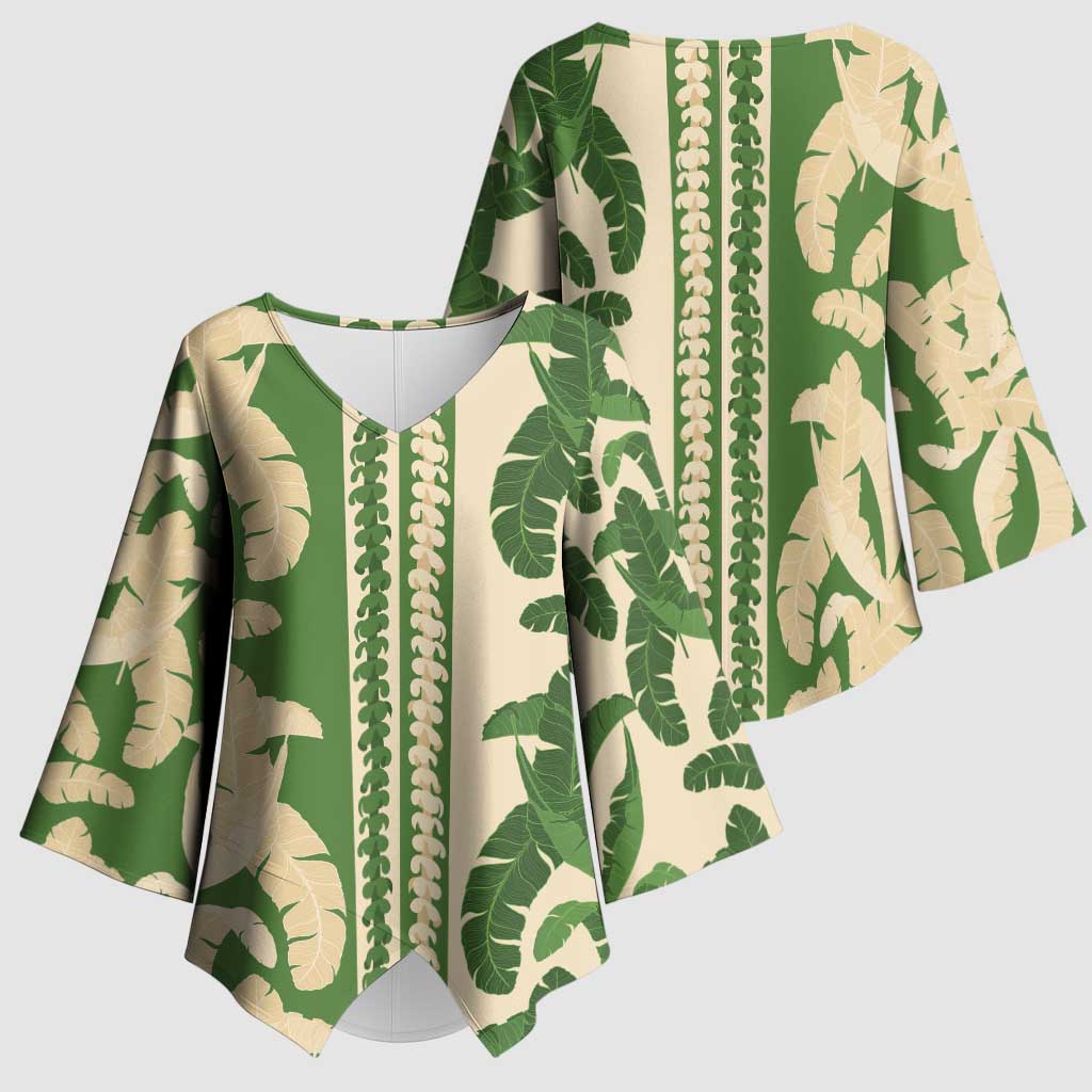 Hawaii Pua Kenikeni Lei Kimono Sleeve Blouse With Lau Maia Green