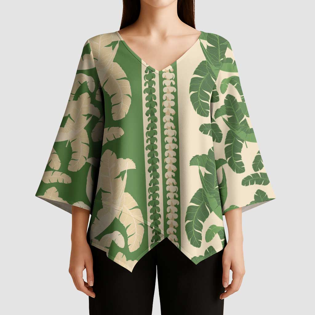 Hawaii Pua Kenikeni Lei Kimono Sleeve Blouse With Lau Maia Green