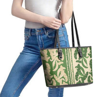 Hawaii Pua Kenikeni Lei Leather Tote Bag With Lau Maia Green