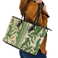 Hawaii Pua Kenikeni Lei Leather Tote Bag With Lau Maia Green