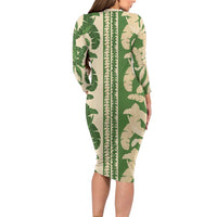 Hawaii Pua Kenikeni Lei Long Sleeve Bodycon Dress With Lau Maia Green