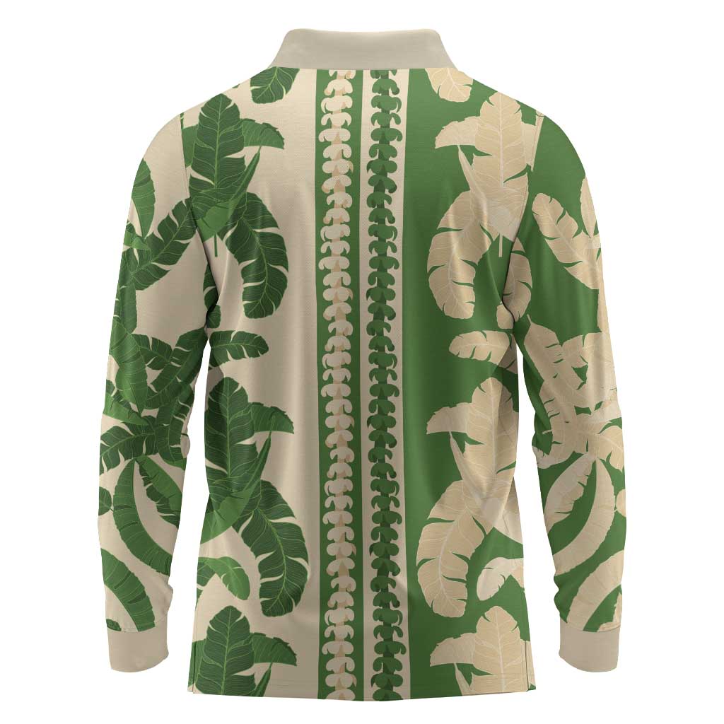 Hawaii Pua Kenikeni Lei Long Sleeve Polo Shirt With Lau Maia Green