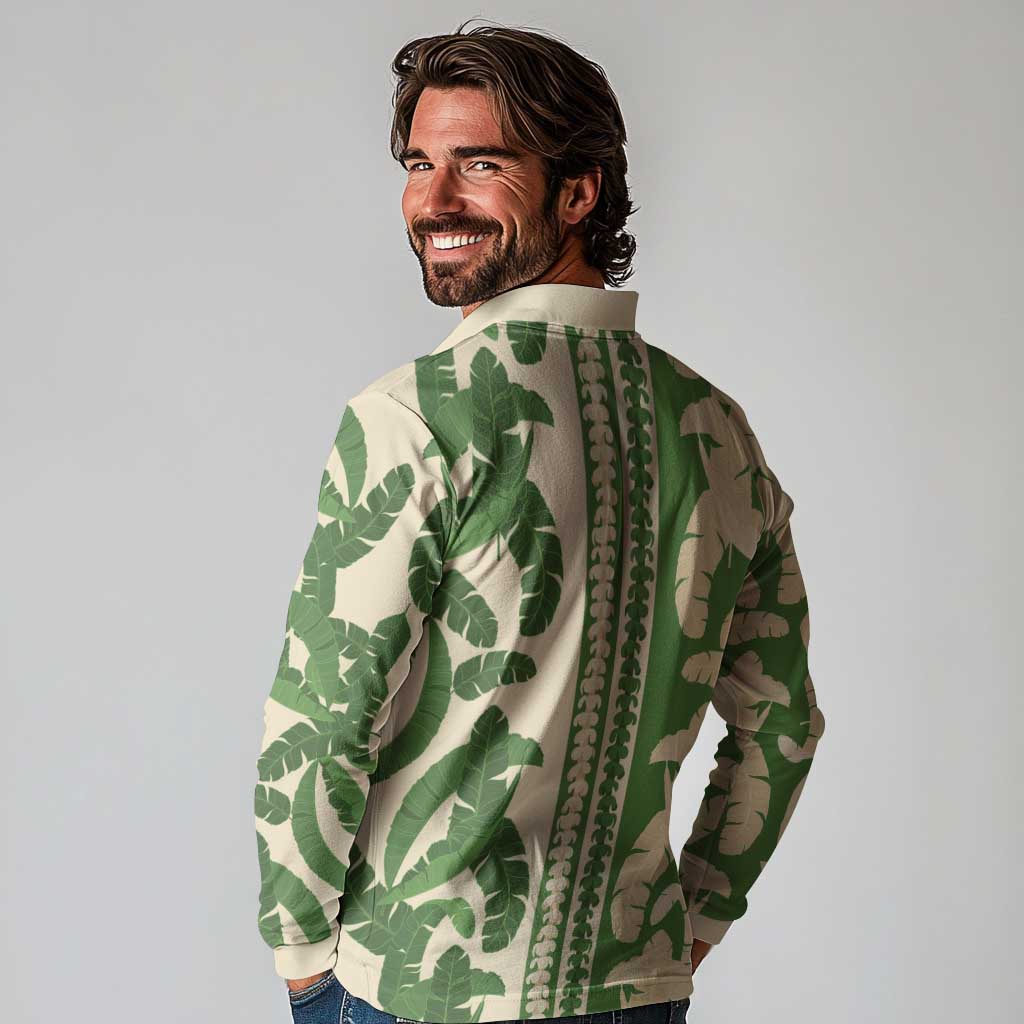 Hawaii Pua Kenikeni Lei Long Sleeve Polo Shirt With Lau Maia Green