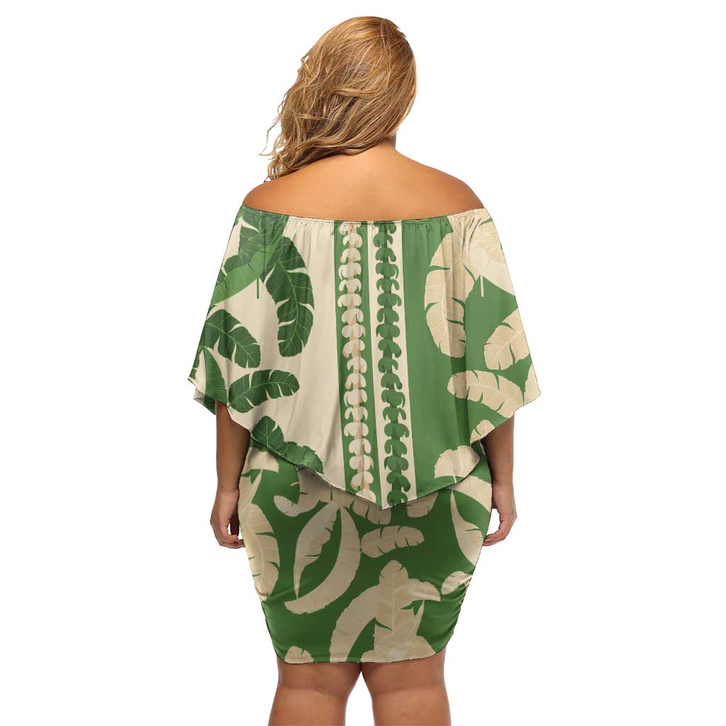 Hawaii Pua Kenikeni Lei Off Shoulder Short Dress With Lau Maia Green