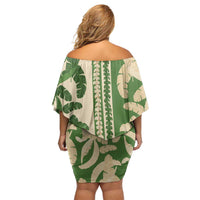 Hawaii Pua Kenikeni Lei Off Shoulder Short Dress With Lau Maia Green