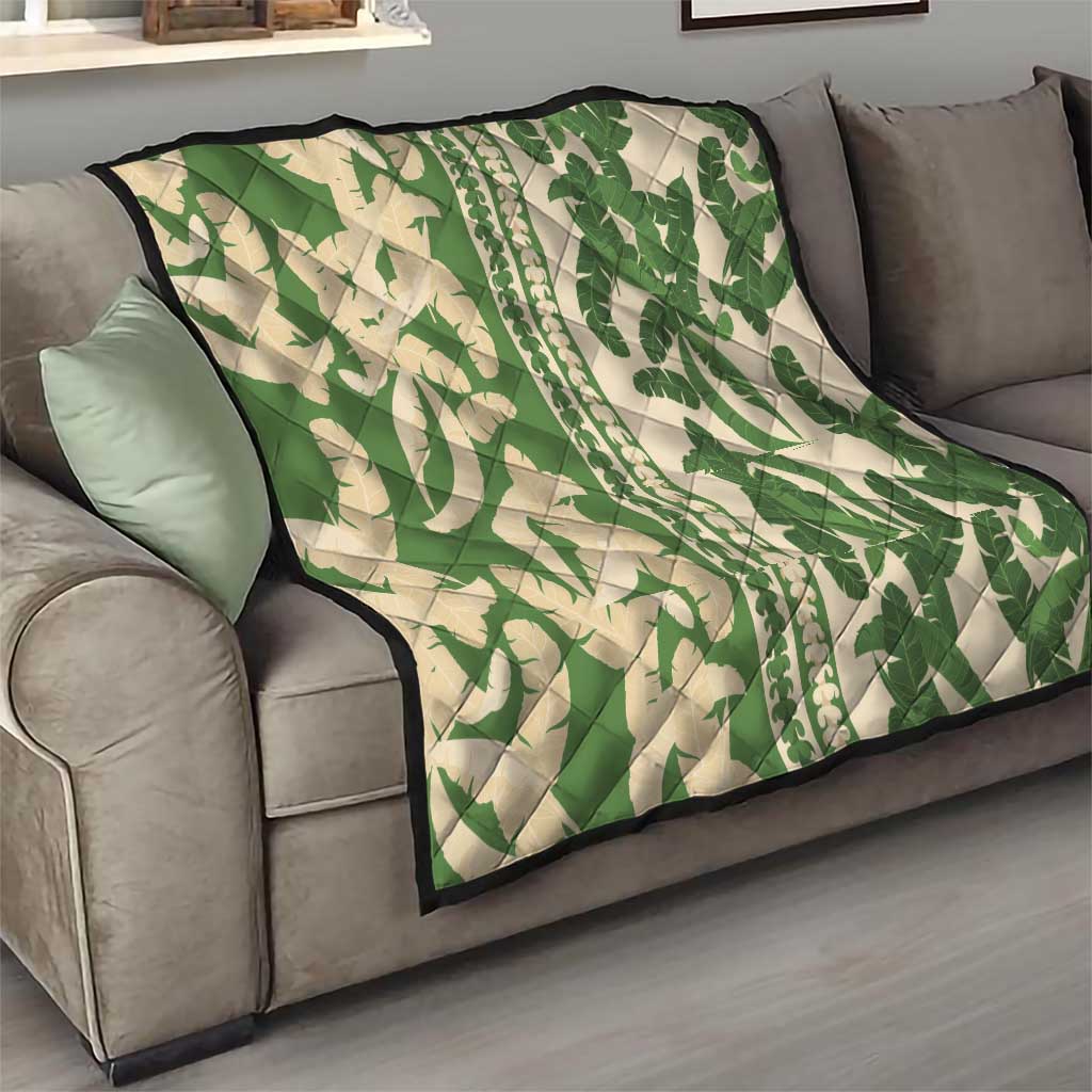 Hawaii Pua Kenikeni Lei Quilt With Lau Maia Green