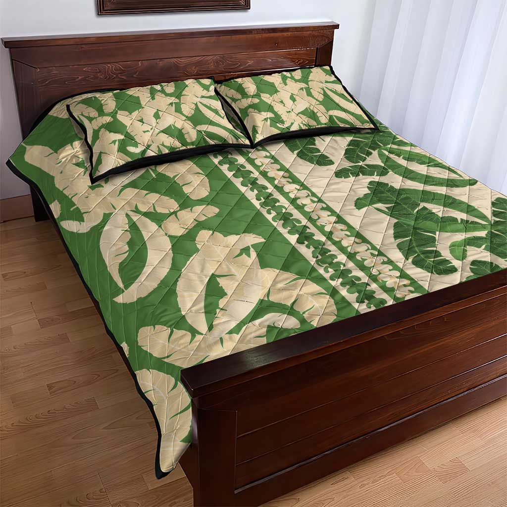 Hawaii Pua Kenikeni Lei Quilt Bed Set With Lau Maia Green