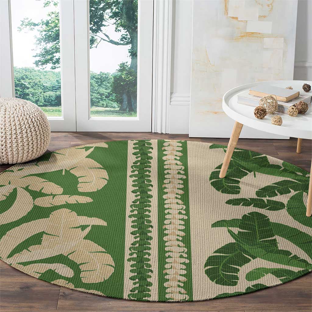 Hawaii Pua Kenikeni Lei Round Carpet With Lau Maia Green