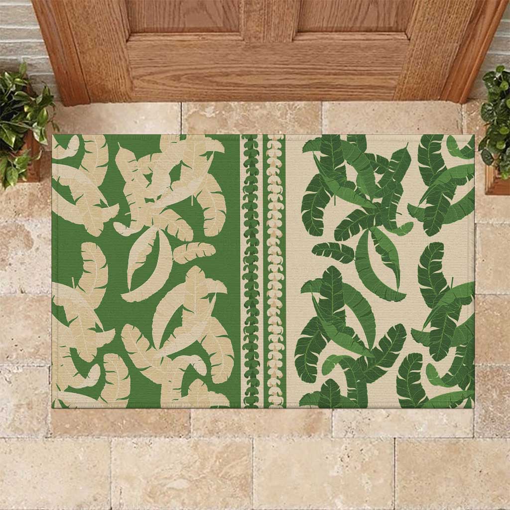 Hawaii Pua Kenikeni Lei Rubber Doormat With Lau Maia Green