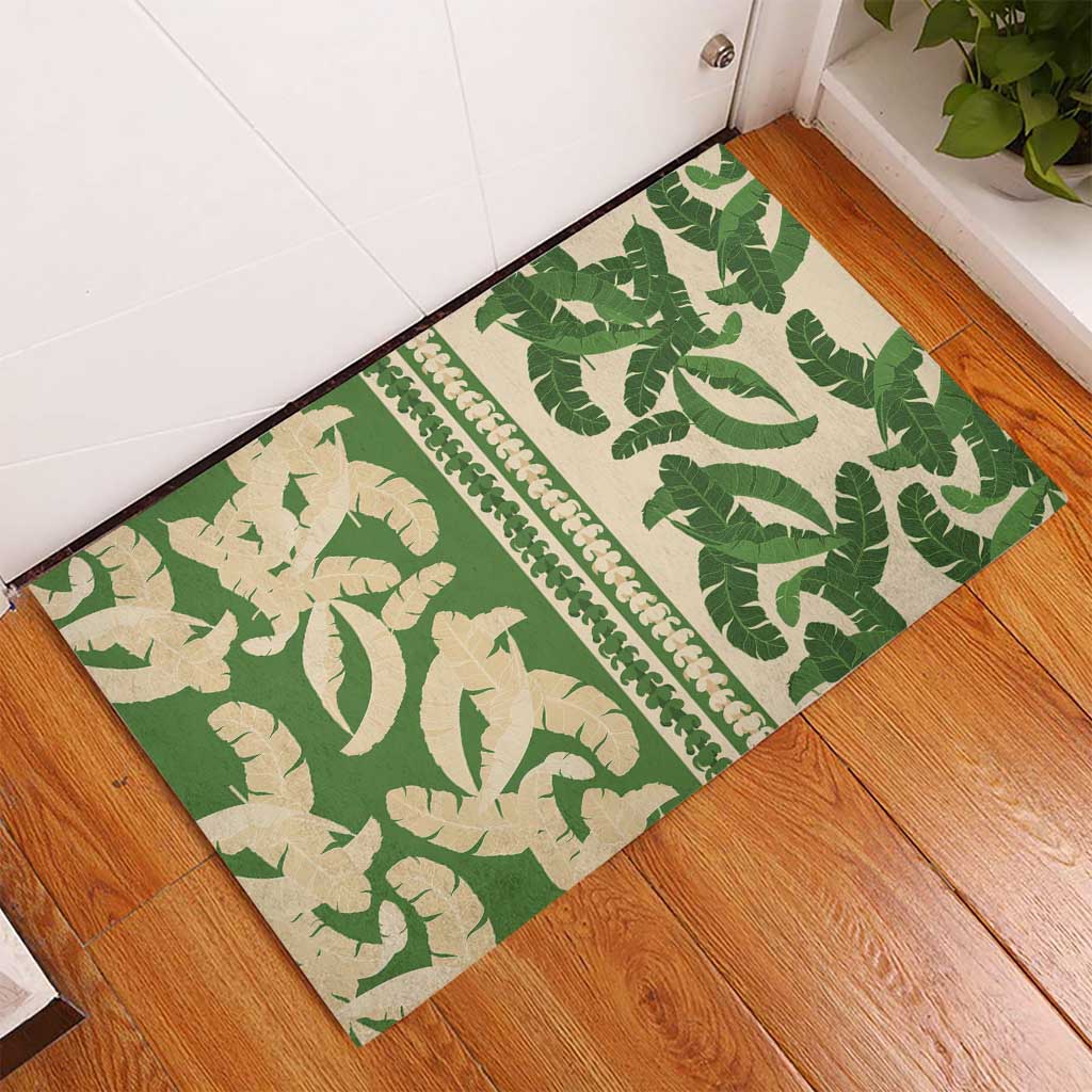 Hawaii Pua Kenikeni Lei Rubber Doormat With Lau Maia Green